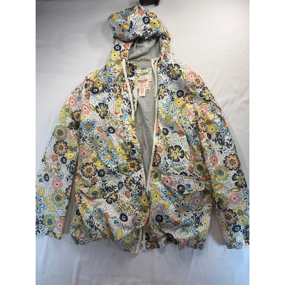 Mossimo Supply Co Womens Floral Utility Jacket L Water Resistant Hooded Raincoat